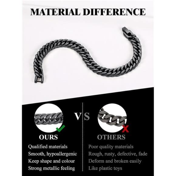 Stainless Black Link Chain Bracelet for Men 7.4/8.2/9 Inch Length Jewelry - Picture 2 of 6